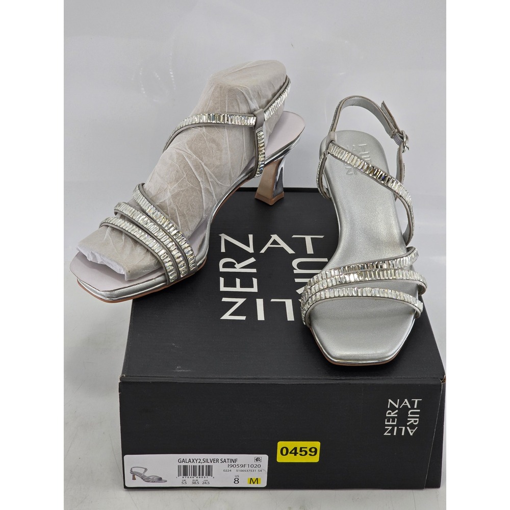 Naturalizer Galaxy 2 Strappy Sandals Womens 8 Silver Rhinestone Heels - NEW